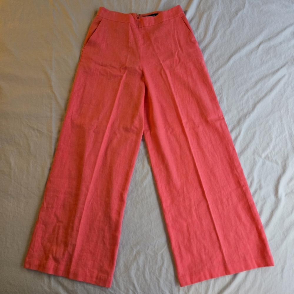 BCBG max azria Linen Blend Wide Leg Palazzo Pants sz M Coral Pink